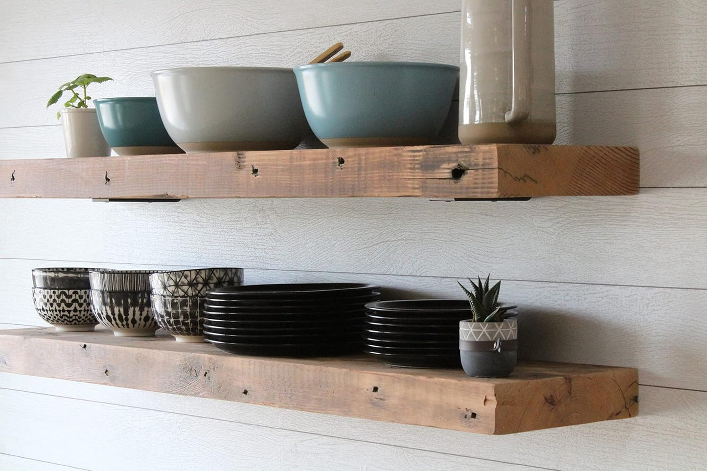 Urban Legacy Reclaimed Barn Joist Deep Floating Shelves | Deep Shelves with Low Profile Shelf Bracket with High Weight Capacity, Set of 2 (36" x 11" x 2.5", Natural)