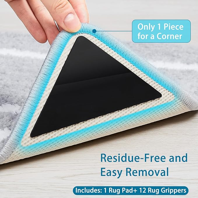 Veken Rug Gripper Pad for Hardwood Floors Tile Floors with 12 Pcs Rug Tape, Thick Cushion Non Slip Rug Pads for Area Rugs, Under Carpet Anti Skid Mat, Keep Your Rugs Safe and in Place, 2x3 Ft