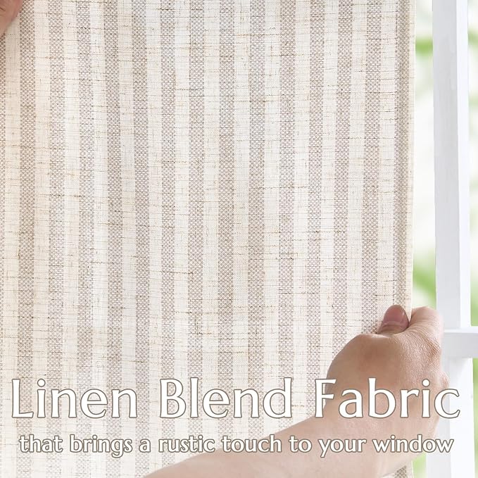 jinchan Linen Curtains 84 Inch Taupe Grey Stripe on Beige Back Tab 4 Panels | Curtains For Living Room Bedroom,Ticking Stripe Pattern, Farmhouse Cottage Core Rustic,Window Treatment,Light Filtering