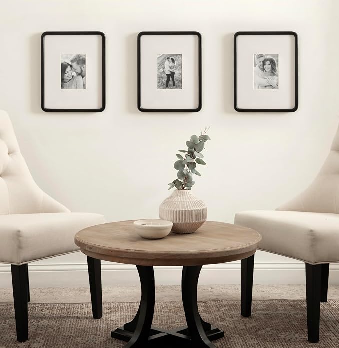 Kate and Laurel Inglewood Modern Wall Picture Frame Set of 3; 11x14 matted to 5x7; Black; Three-Piece Frame Set for Gallery Wall Accent Set in Living Room Decor