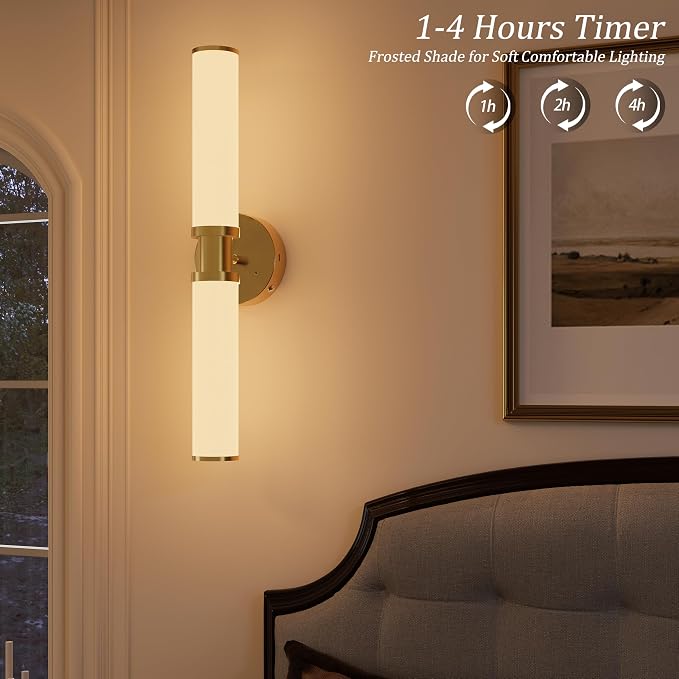 Rayogale Gold Wireless Battery Operated Wall Sconces with Remote Control | White Glass Rechargeable Wall Lights Set of 2 with Timer Function Dimmable for Living Room Bedroom Emergency 3000K, 20.5 Inch