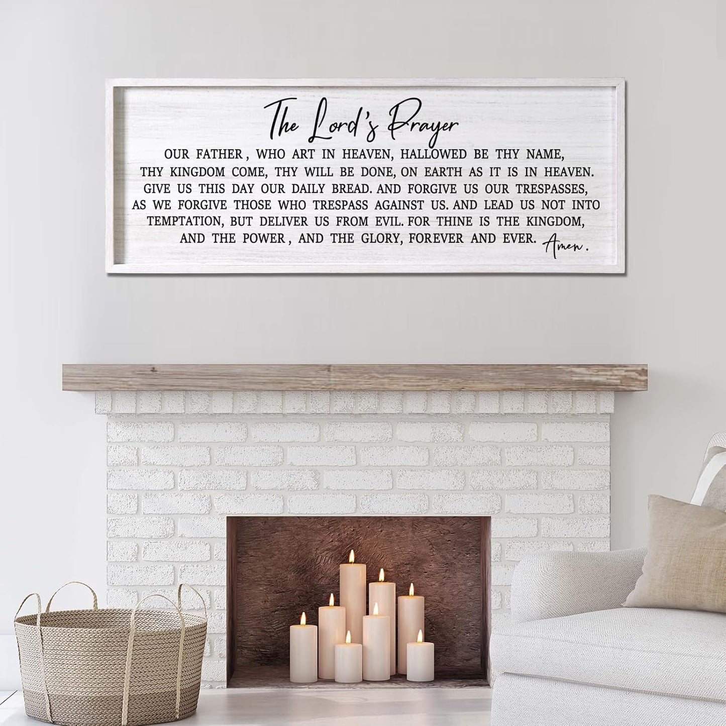 Our Father Prayer Bible Verse Framed Wall Art, 40''×15'' Rustic Religious Christian Lords Prayer Sign for God Jesus Christ Prayer, Horizontal Holy Inspirational Catholic Scripture Decor