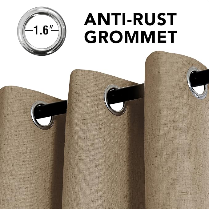 H.VERSAILTEX Linen Curtains 100% Blackout Curtains for Bedroom 54 inch Long Full Light Blocking Nature Linen Blended Window Curtains for Living Room Nickel Grommet (2 Panels, Heathered Macchiato)