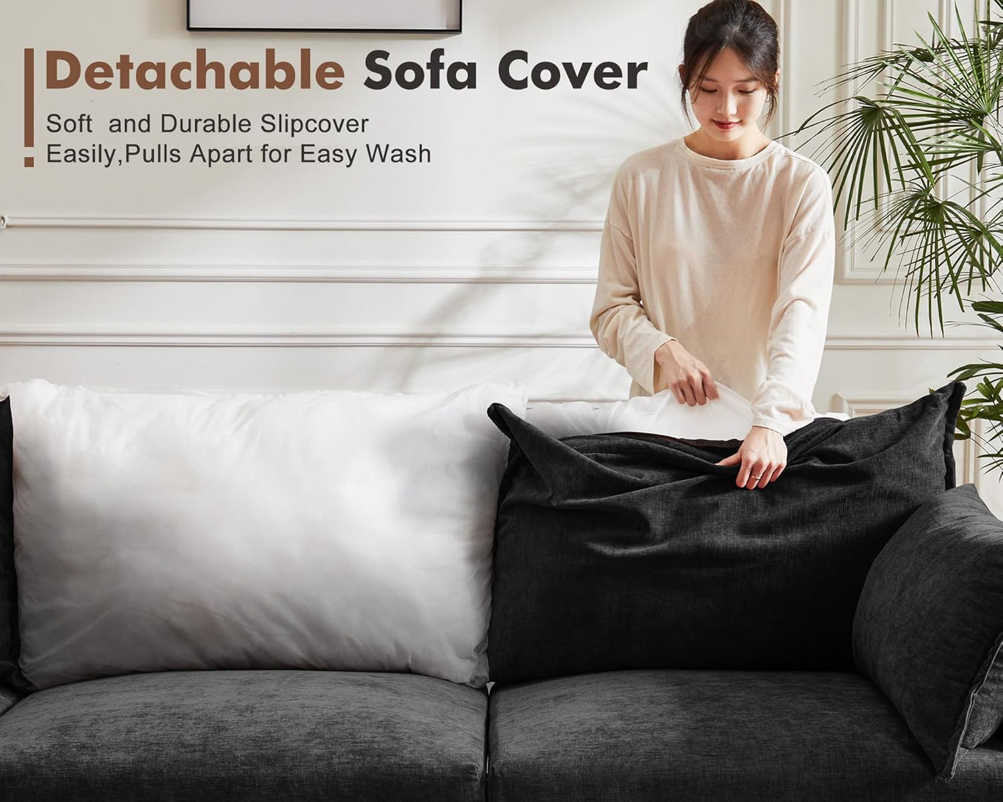 102.6" U Shaped Modular Sectional Sofa, 5 Seater Couch with Storage Ottoman Deep Seat and High Backrest with Removable Cover for Living Room, Apartment - Chenille Black