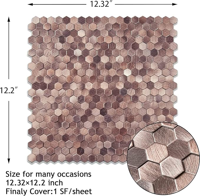 KASARO Peel and Stick Backsplash Tiles, 12" x 12" 3D Pink Hexagon Metal Mosaic Wall Panel, Self-Adhesive Waterproof Kitchen Backsplash for Bathroom, Fireplace, Living Room Decor, 8 Pack