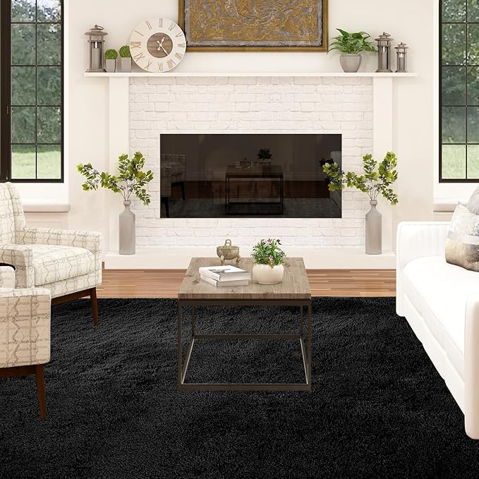 Area Rug Living Room 10x12: Black Shag Rug for Living Room Bedroom - Large Area Rug 10 X 12 Soft Plush Shaggy Fuzzy Carpet for Bedroom Modern Indoor.