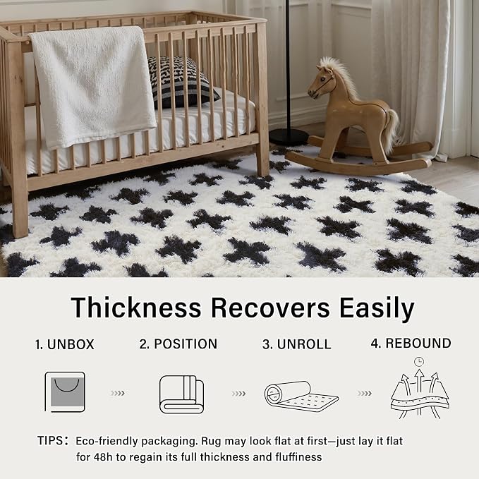 PureCozy Modern Rug 8x10 for Living Room, Black and White Shag Rug Washable Non-Slip Large Area Rug Super Soft Indoor Fuzzy Carpet Fluffy Rugs for Bedroom Home Aesthetic Decor
