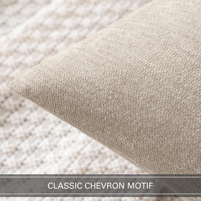 MIULEE Pack of 2 Beige Decorative Pillow Covers 12x20 Inch | Soft Chenille Couch Throw Pillows Farmhouse Cushion Covers for Home Decor Sofa Bedroom Living Room