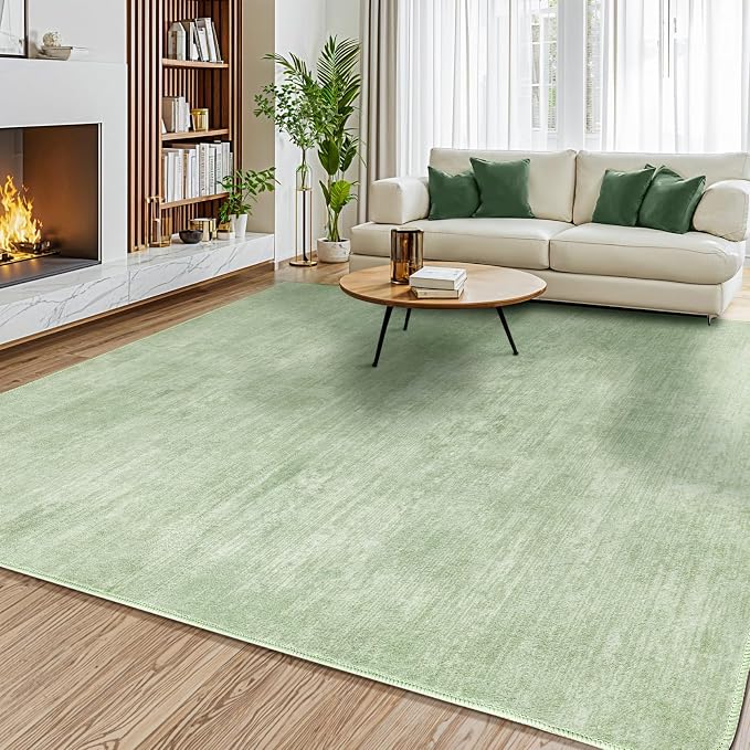 6x9 Washable Area Rug, Green Solid Area Rugs for Living Room & Bedroom | Stain-resistant & Non-slip backing,Low Pile Washable Large Carpet, Solid Vintage Style For High Traffic Areas(6x9,Green)