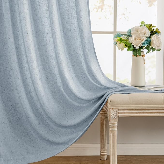 MIULEE Non-See-Through Privacy Linen Curtains 2 Panels, Chambray Blue Light Filtering Window Curtains Farn House Textured Back Tab Semi Sheer Drapes for Bedroom Living Room 72 Inches Long Light Blue