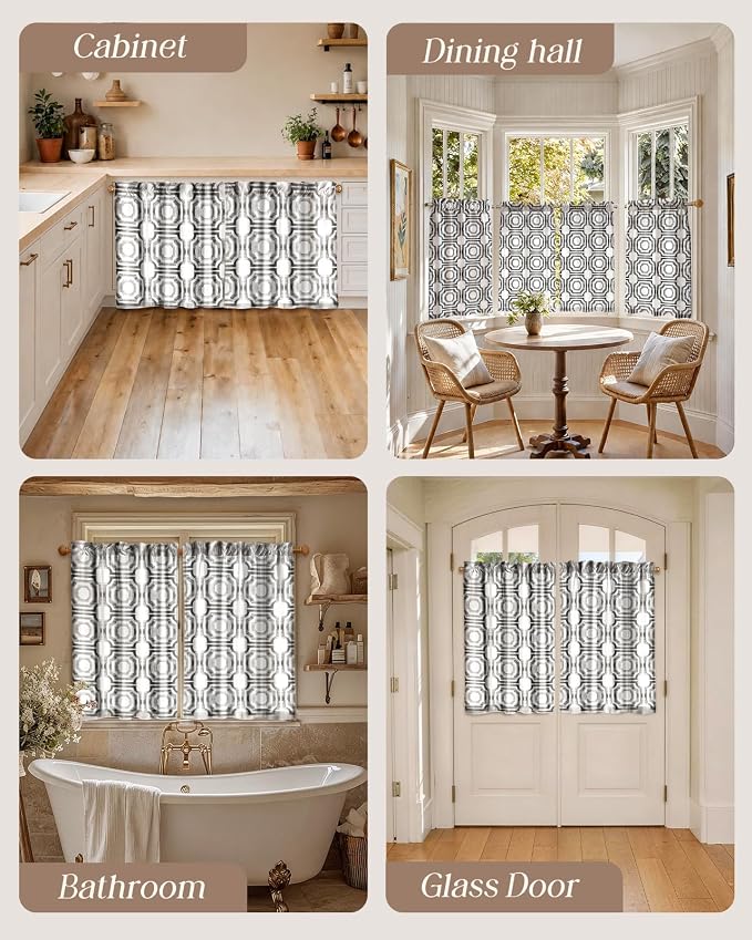 Miss Adola Modern Kitchen Tier Curtains - 36 Inch Length Linen Blend Cafe Curtains Gray Small Window Treatments Over Sink Rod Pocket for Bathroom Living Room Light Filtering, 2 Panels