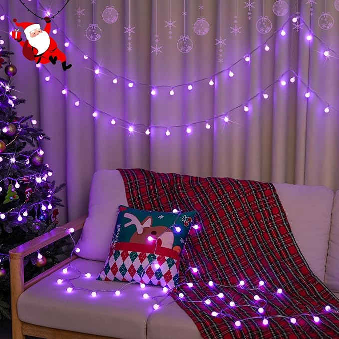 JMEXSUSS Connectable 100 LED Globe Purple Halloween Lights Indoor 8 Modes | 33 ft Halloween String Lights Plug in with Remote, Purple Christmas Lights Outdoor for Bedroom Room Party Christmas Decor