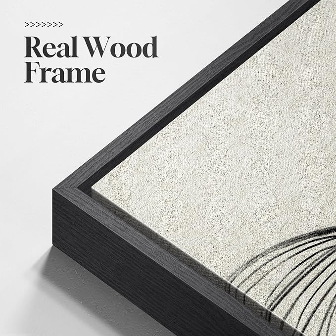 Large Framed Black and Beige Neutral Abstract Wall Art for Living Room, 3 Piece Modern Canvas Prints Paintings Artwork for Walls, Minimalist Lines Pictures for Hallway Stair Office Wall Decor 24x36 In