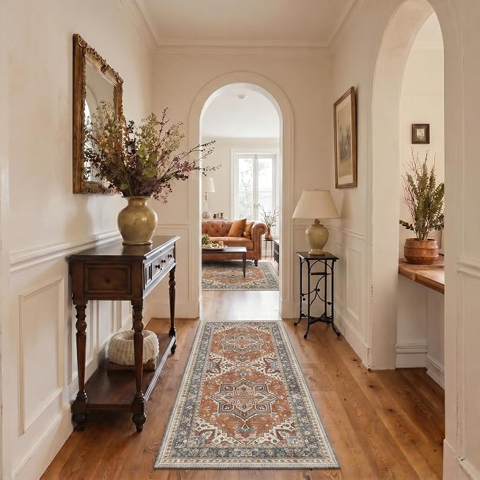GENIMO 2x3 Rug Machine Washable Low Pile Indoor Entryway Mat for Kitchen Entrance Front Door Bathroom with Non Slip Backing Floral Medallion Dusty Terracotta