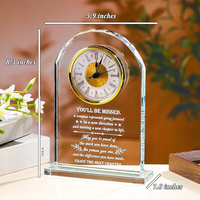 Retirement Gifts for Woman Men, Crystal Clock Plaque Keepsakes Decor, Coworker Leaving Gift for Women, Farewell Going Away Goodbye Gifts for Friends Doctor Nurse Boss Teacher, You Will Be Missed
