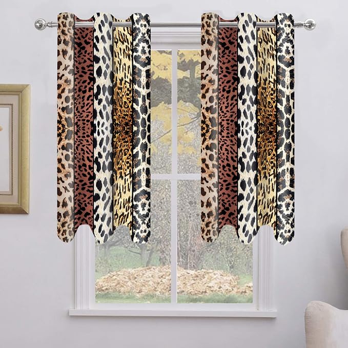 Wild Animal Print Curtain, Room Darkening Thermal Insulated Blackout Leopard Boa Window Drapes with Grommets for Living, Dining, Bedroom, Brown Leopard Print, 52"x 60", 2 Panels