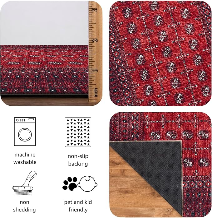 Keen Home Design 48"x72" Rug - Machine Washable Area Rug with Non-Slip Backing, Ideal for Living Room, Dining Room, Bedroom - Vintage, Easy Clean, Durable, Low Pile Rug - (4' x 6')