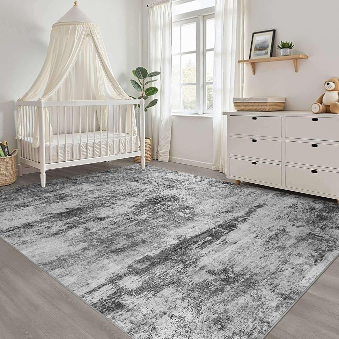 LOONGRUG 12x15 Abstract Black Gray Rug