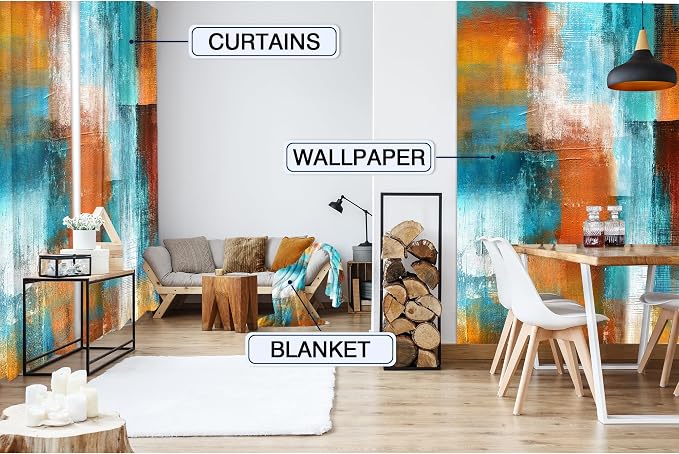 MESHELLY Brown Blue Abstract Curtains 52W x 84H Inch Rod Pocket Rust Burnt Orange Teal Art Painting Modern Contemporary Watercolor Cool Oil Print Vintage Living Room Bedroom Window Drapes 2 Panel