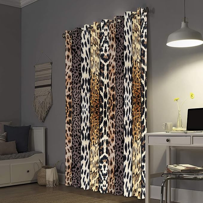 Wild Animal Print Curtain, Room Darkening Thermal Insulated Blackout Leopard Boa Window Drapes with Grommets for Living, Dining, Bedroom, Grey Leopard Print, 42"x 96", 2 Panels