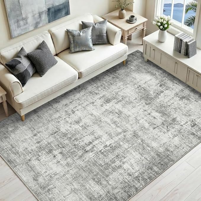 4x6 Area Rugs Washable Living Room Rug-No Slip Soft Carpets Modern Abstract Indoor Floor Stain Resistant Carpet for Bedroom Dining Room Farmhouse Nursery Home Office Grey