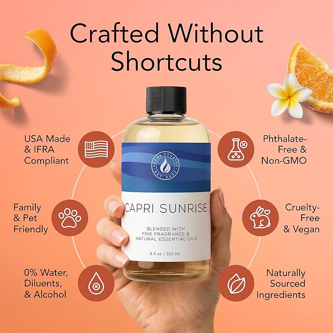 Aroma Country Capri Sunrise Luxury Diffuser Oil Refill (4 Fl Oz) | Hotel-Inspired • Long-Lasting Home Fragrance • for Aromatherapy, Reed Diffusers, Diffuser Machines & Room Sprays