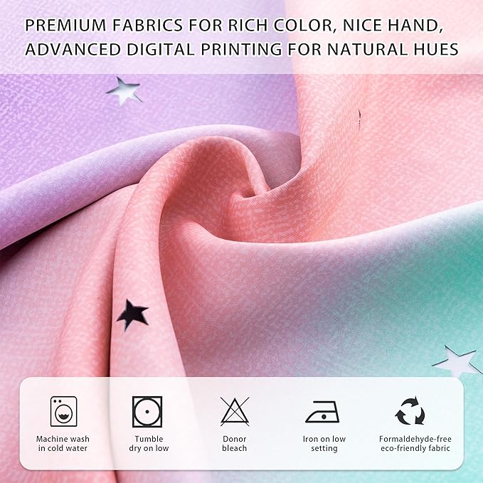 XiDi Blackout Curtains 90 Inches Long for Girls Bedroom, Room Darkening Grommet Window Ombre Curtains 2 Panel Sets, Kids Unicorn Princess Theme Decor Colorful Rainbow Design Pink/Purple/Green 34x90