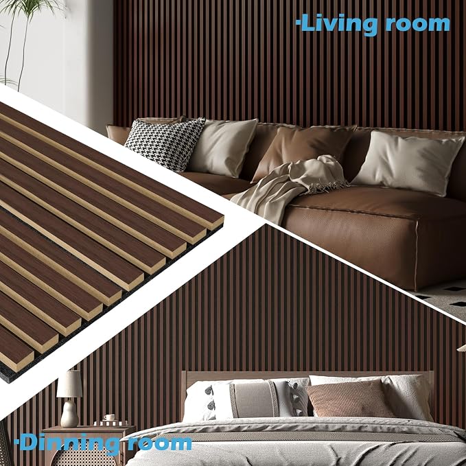 Art3d 2-Pack 104" x 15.75" Acoustic Slat Wood Wall and Ceiling Panels, Fluted Modern Sound Absorbing Panels, Dark Walnut