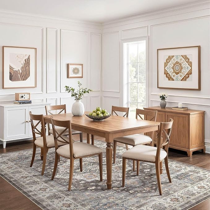 10x13 Area Rug Living Room: Washable Boho Large Neutral Vintage Soft Rug Stain Resistant Farmhouse Non-Slip Indoor Floor Carpet for Bedroom Nursery Kids Office Dining Room Playroom- Grey Brown