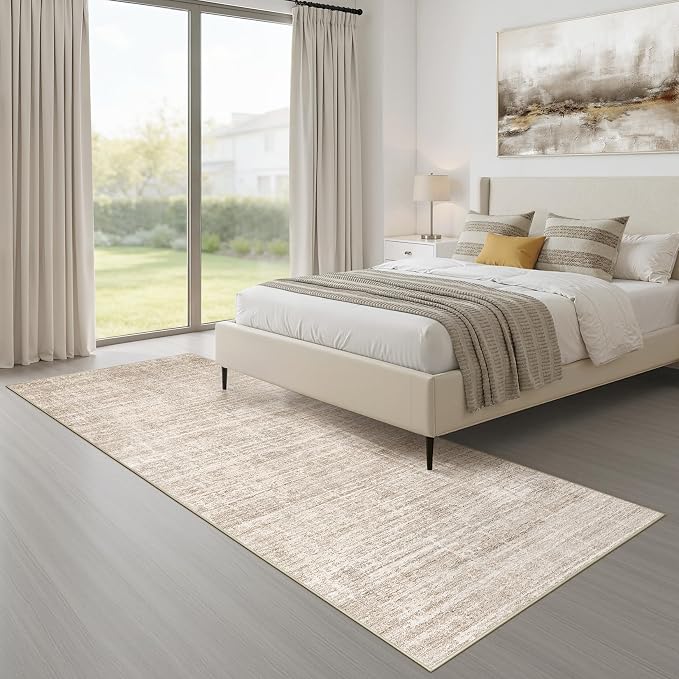 Runner Rug Non-Slip Kitchen Rug: 3x10 Washable Abstract Modern Soft Stain Resistant Indoor Floor Neutral Accent Throw Carpet for Hallway Bathroom Laundry Room Bedroom Entryway- Beige