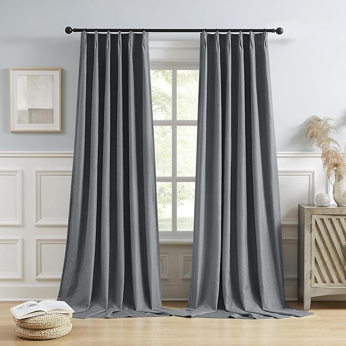 DUALIFE Gray Extra Long Pinch Pleated Blackout Curtains 150 Inch Length,Back Tab with Hooks Thermal Insulated Blackout Curtains 40W x 150L, Grey, 2 Panels