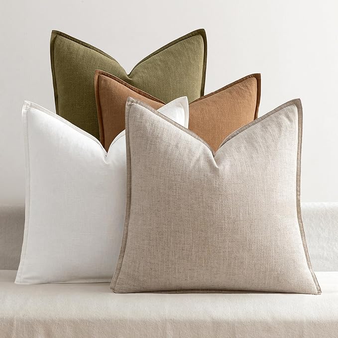 MIULEE Brown Boho Linen Decorative Pillow Covers 18x18 Inch Pack of 4 | Natural Throw Pillow Covers Soft Farmhouse Couch Pillowcases Modern Home Decors for Living Room Bed Sofa