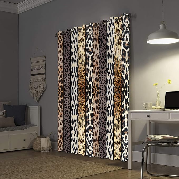 Wild Animal Print Curtain, Room Darkening Thermal Insulated Blackout Leopard Boa Window Drapes with Grommets for Living, Dining, Bedroom, Grey Leopard Print, 52"x 84", 2 Panels