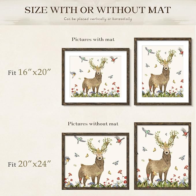 Picrit 20x24 Picture Frame 3 Pack, Wooden Brown Rustic Poster Frame, Display Poster 16 x 20 with Mat or 20 x 24 without Mat for Horizontal or Vertical Wall Mounting