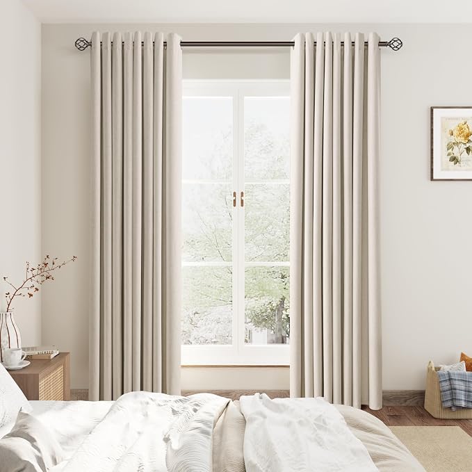 Jowels Grayish Brown Blackout Curtains 108 Length 2 Panels Set for Living Room Bedroom, 100% Black Out Thermal Insulated Linen Drapes, Room Darkening Grommet Curtains 108 Inches Long