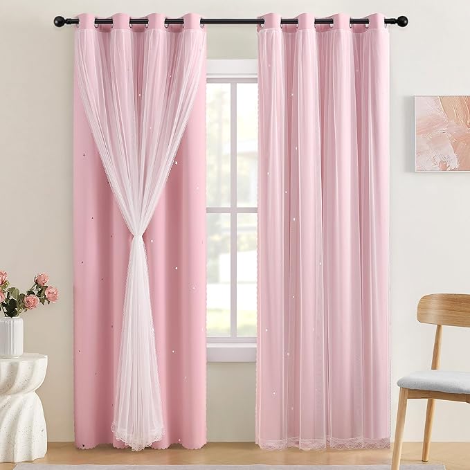 XiDi Light Pink Curtains for Bedroom, Girls Room Blackout Curtains, Kids Room Darkening Curtains Decor, 1 Panel Light Pink34/90/1 US