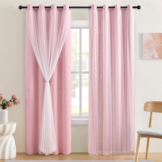 XiDi Light Pink Curtains for Bedroom, Girls Room Blackout Curtains, Kids Room Darkening Curtains Decor, 1 Panel Light Pink52/96/1 US