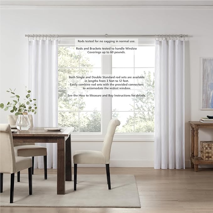 MODE Cambria® Designer Series - Premium 9 foot Custom Curtain Rod - 1-1/8 inch Large Diameter - Non-Adjustable for a Seamless Look - Premium Designer Brackets and End Caps - Brushed Nickel Finish