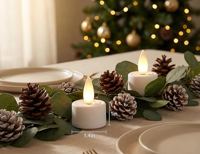 Rechargeable Flameless Tealights Candle with Remote Timer, 3D Moving Flame Real Wax Led Tealight Candles (White, 1.4in)