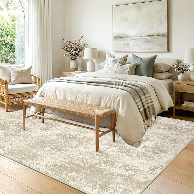 RELEANY Washable Area Rugs 8'x10' Non-Slip Modern Abstract Soft for Living Room Entryway Bedroom Kitchen, Print Pattern, Beige Cream Brown