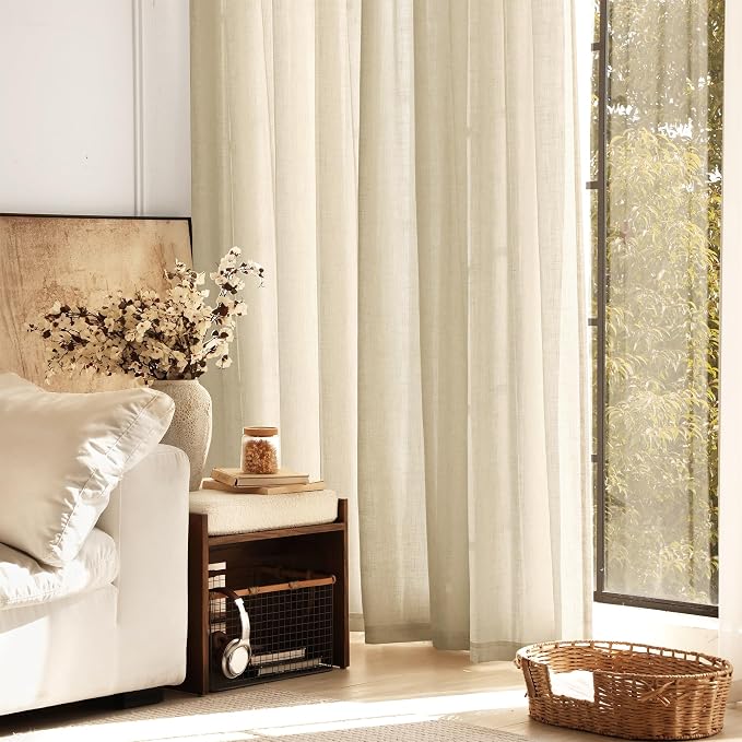 Greyish Beige Linen Curtain 63 inch Length 2 Panels Set Back Tab Light Filtering Living Room Curtain Drapes Home Office Modern Minimalist Decor Farmhouse Boho Neutral Semi Sheer Curtain 63 inch Long