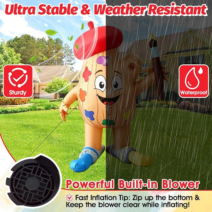 4FT Back to School Inflatable Palette Outdoor Decorations, Blow Up Artist Palette with Paintbrush Built-in 2 LED Lights for First Day of School & Art Paint Party, Classroom Yard Garden Photo Props