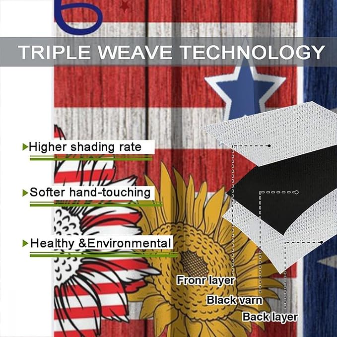 American Flag Curtains,Rustic Retro Wooden Sunflowers Stars Stripe USA Independence Day Decor Drape for Bedroom Living Room Window Treatment 2 Panels Set Total Size 42" W X 54" L Inch