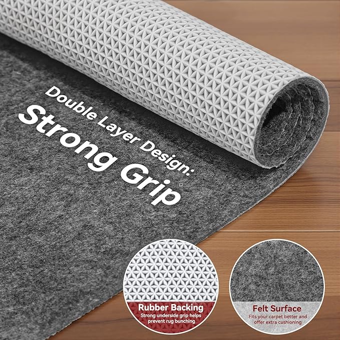 Songrey Non Slip Rug Pad Gripper 2 x 10 Ft, Thick Felt Fabric with Anti Skid Backing, Carpet Pad for Hardwood Floors, Keep Area Rugs in Place and Safe