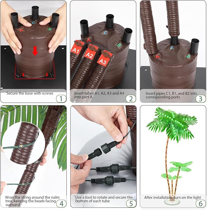 OUSHENG Lighted Palm Tree Bar Outdoor Christmas Decorations Decor, Light Up LED Artificial Fake Faux Trees Lights for Outside Patio Yard Pool Porch Deck Party Tropical, 7FT
