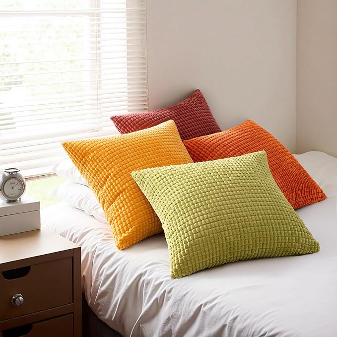 MIULEE Fall Decorative Pillow Covers 20x20 Inch Set of 4 Yellow Orange | Burnt Orange Green Gradient Boho Farmhouse Home Decor Couch Pillows Modern Corduroy Pillowcases for Sofa Living Room Bed