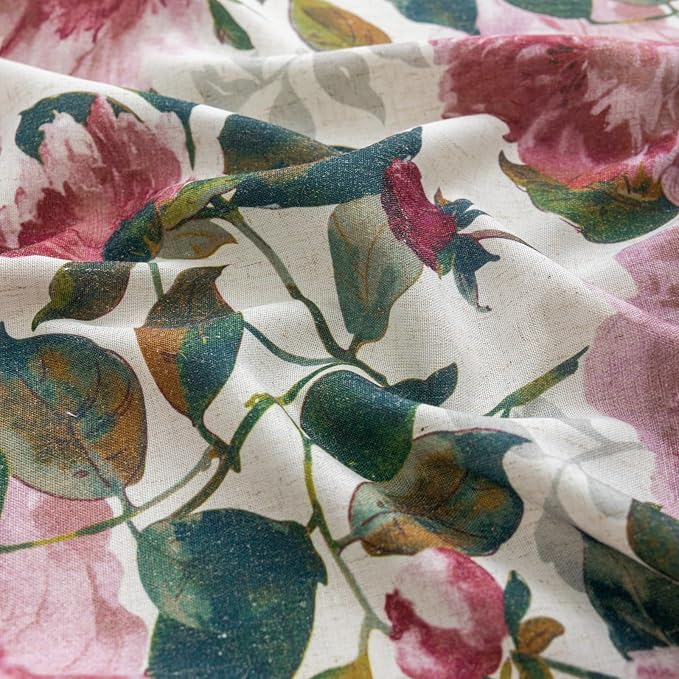 Linen Blend Glass Sliding Door Curtain 100x84 inches Vintage Floral Patio Door Curtains Extra Wide Privacy Curtains for Room Divider Grommet Farmhouse Country Chic Drapes 1 Panel W100 x L84 Pink