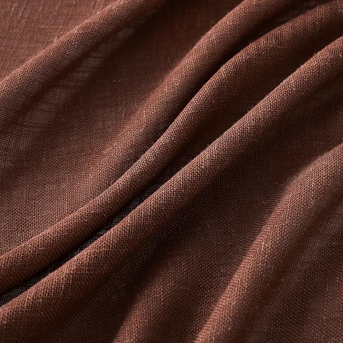 MIULEE Chocolate Brown Linen Curtains 63 Inch Length 2 Panels for Bedroom Living Room, Soft Thick Linen Textured Kitchen Window Drapes Semi Sheer Light Filtering Back Tab Rod Pocket Burlap Look Decor