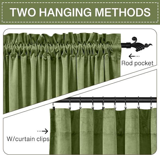 StangH Velvet Curtains 84 inches Long - Home Decor Grass Green Curtains Drapes for Living Room, Blackout Thermal Insulated Window Treatment for Dining Room Holiday Backdrop, W52 x L84, 2 Panels