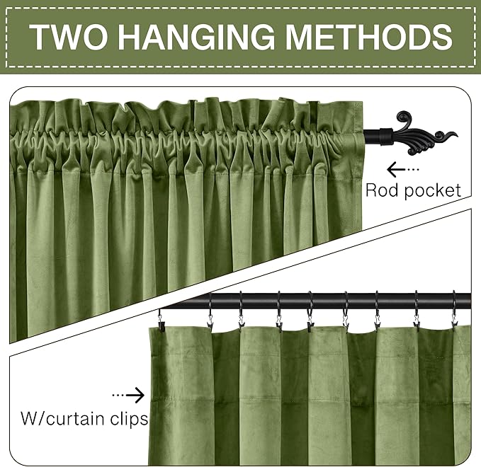 StangH Grass Green Velvet Curtains 108 inches for Living Room, 2 Panels | 300GSM Rich Velvet, Holiday Christmas Decor, Thermal Insulated, Privacy Protect, Noise Absorb, Bedroom
